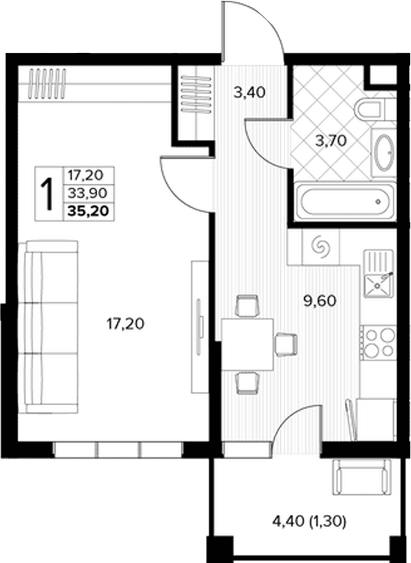 Продается 1-комн. квартира, 33.9 м²