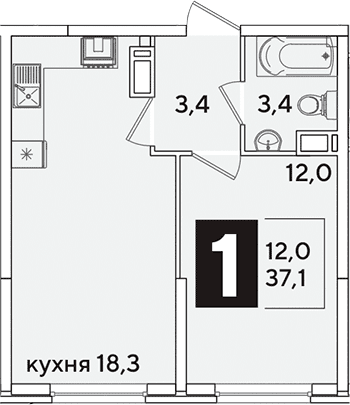 Продается 2-комн. квартира, 37.1 м²