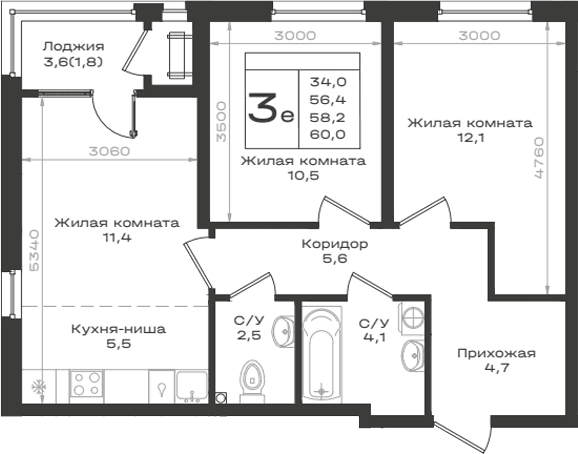 Продается 3-комн. квартира, 56.4 м²