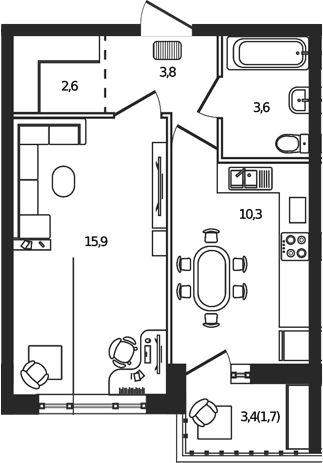 Продается 1-комн. квартира, 36.2 м²