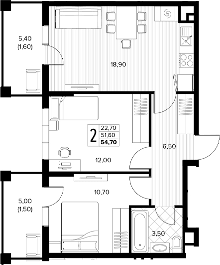 Продается 2-комн. квартира, 51.6 м²