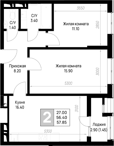 Продается 2-комн. квартира, 56.4 м²