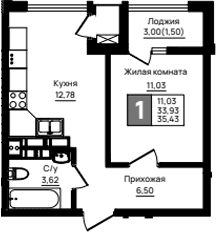 Продается 1-комн. квартира, 33.93 м²