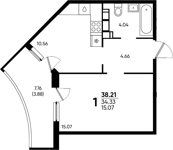 Продается 1-комн. квартира, 34.33 м²