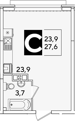 Продается 1-комн. квартира, 27.6 м²