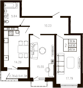 Продается 2-комн. квартира, 64.12 м²
