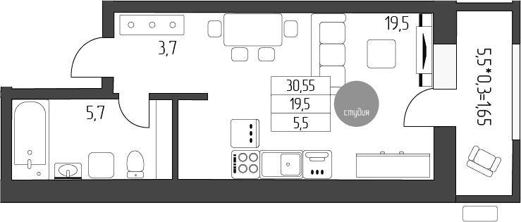 Продается 1-комн. квартира, 28.9 м²