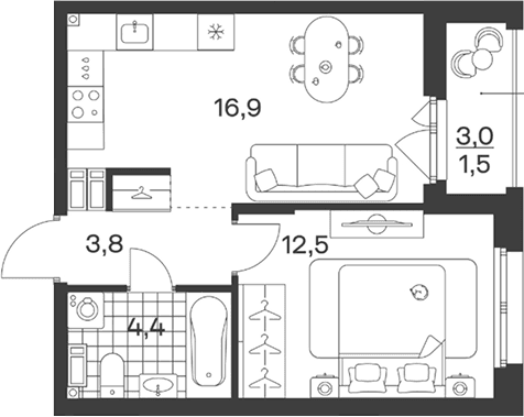 Продается 2-комн. квартира, 37.6 м²