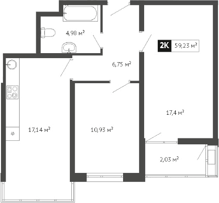 Продается 2-комн. квартира, 59.22 м²