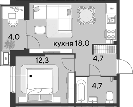 Продается 2-комн. квартира, 39.7 м²