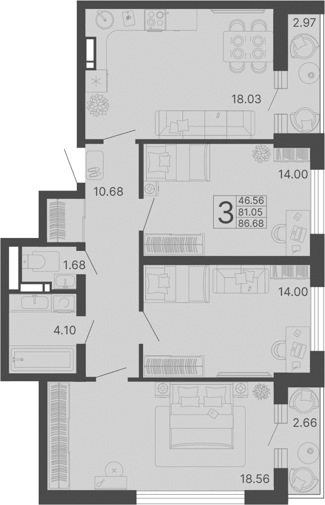 Продается 3-комн. квартира, 81.05 м²