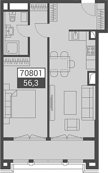 Продается 1-комн. квартира, 56.3 м²