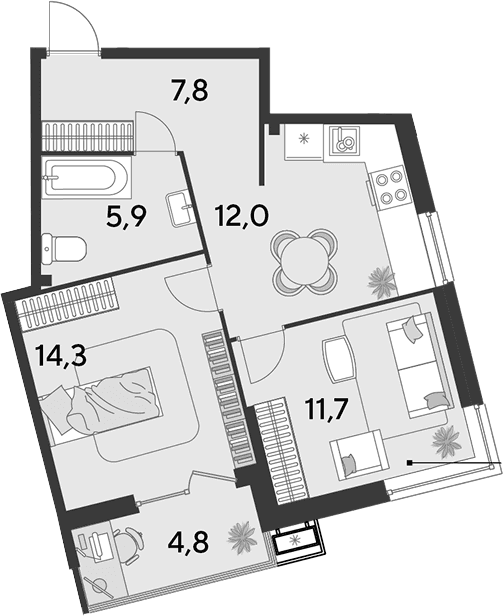 Продается 2-комн. квартира, 51.7 м²