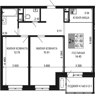 Продается 3-комн. квартира, 61.68 м²