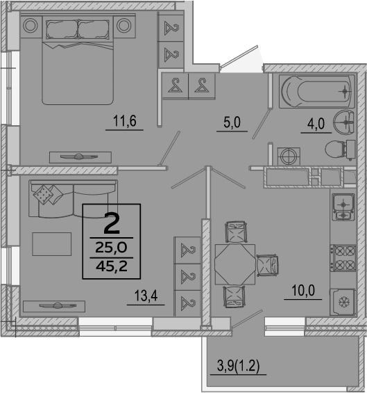 Продается 2-комн. квартира, 44 м²