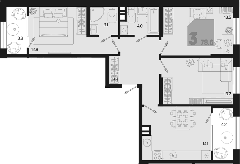 Продается 3-комн. квартира, 70.6 м²