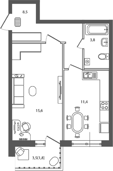 Продается 1-комн. квартира, 39.6 м²