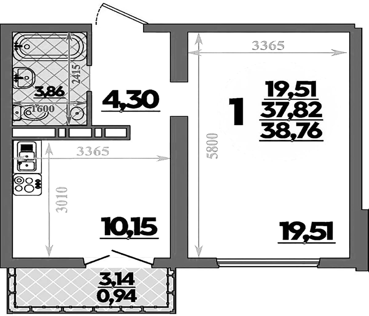 Продается 1-комн. квартира, 37.82 м²