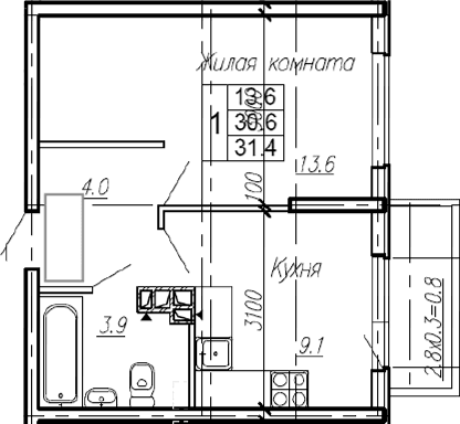 Продается 1-комн. квартира, 30.6 м²