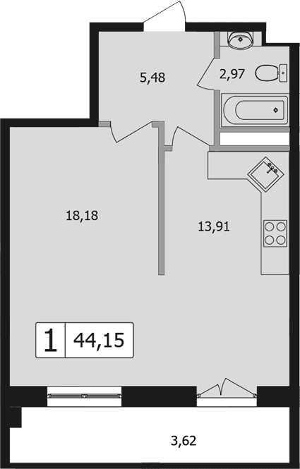 Продается 1-комн. квартира, 40.8 м²