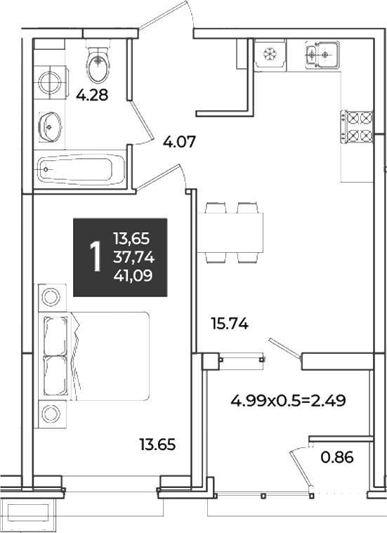 Продается 1-комн. квартира, 37.74 м²