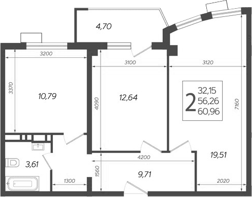 Продается 2-комн. квартира, 56.26 м²