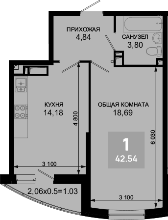 Продается 1-комн. квартира, 41.51 м²