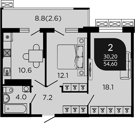 Продается 2-комн. квартира, 53.67 м²