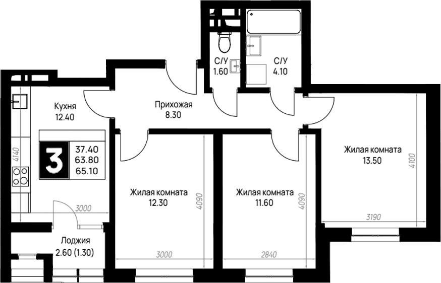 Продается 3-комн. квартира, 63.8 м²