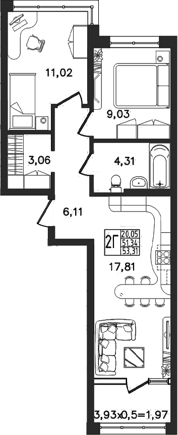 Продается 3-комн. квартира, 51.34 м²