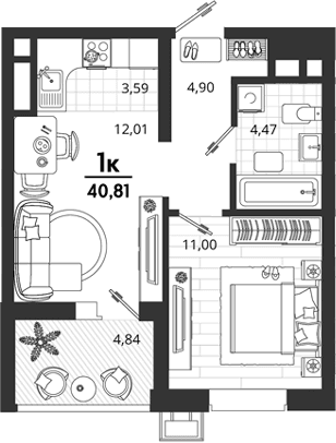 Продается 1-комн. квартира, 35.97 м²