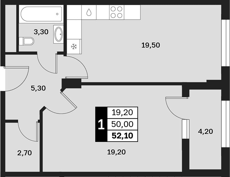 Продается 1-комн. квартира, 50 м²