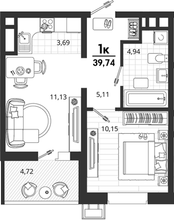 Продается 1-комн. квартира, 35.02 м²