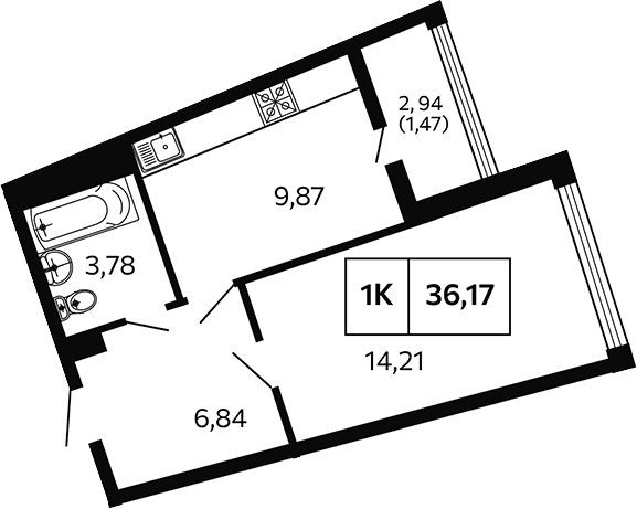 Продается 1-комн. квартира, 34.7 м²