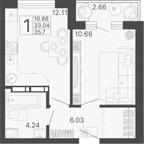 Продается 1-комн. квартира, 33.04 м²