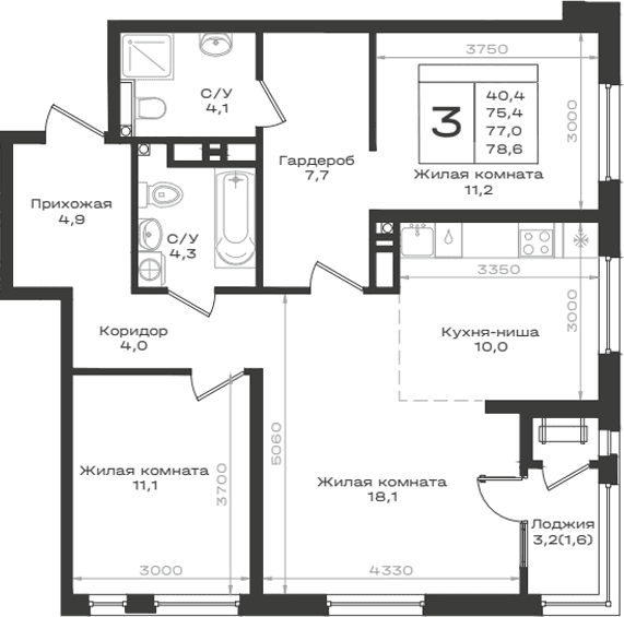 Продается 3-комн. квартира, 75.4 м²