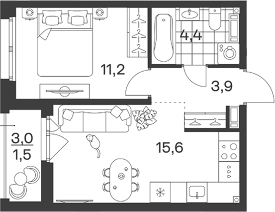 Продается 2-комн. квартира, 35.1 м²
