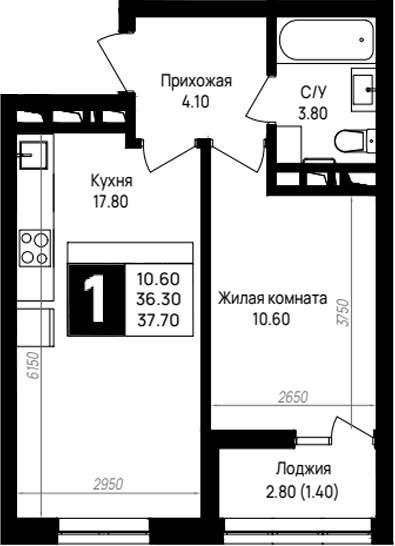 Продается 1-комн. квартира, 36.3 м²