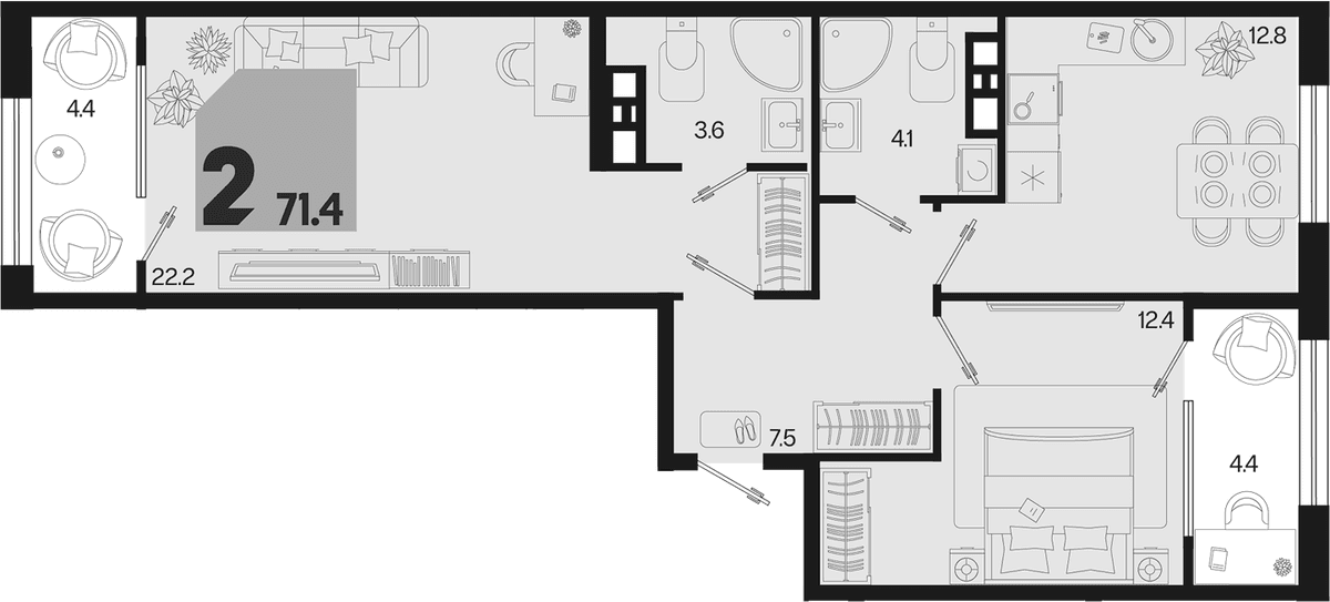 Продается 2-комн. квартира, 62.6 м²