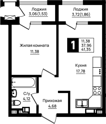 Продается 1-комн. квартира, 37.96 м²
