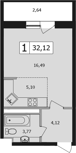 Продается 1-комн. квартира, 29.48 м²