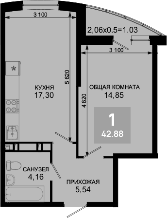 Продается 2-комн. квартира, 41.85 м²