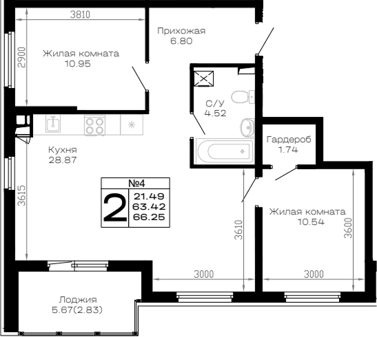 Продается 2-комн. квартира, 63.42 м²