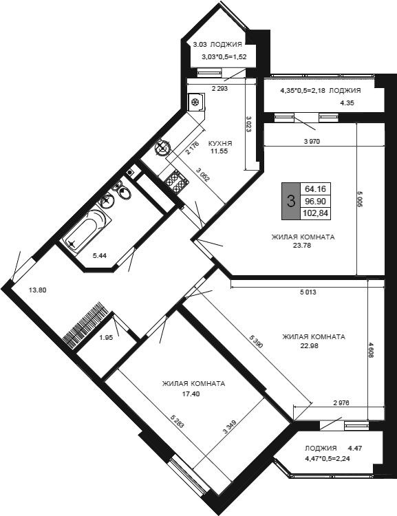 Продается 3-комн. квартира, 96.9 м²