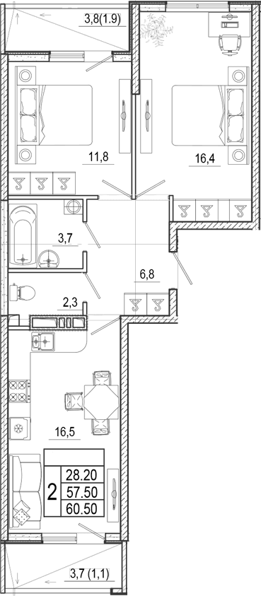 Продается 3-комн. квартира, 57.5 м²