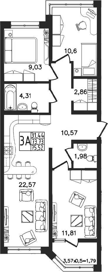 Продается 4-комн. квартира, 73.73 м²