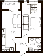 Продается 1-комн. квартира, 40.22 м²