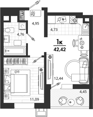 Продается 1-комн. квартира, 37.97 м²