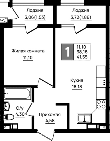 Продается 1-комн. квартира, 38.16 м²