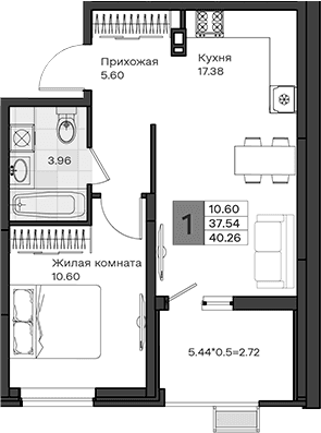 Продается 1-комн. квартира, 37.54 м²